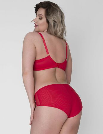 Красный бюстгальтер с мягкой чашкой +size из кружева с «ресничками»